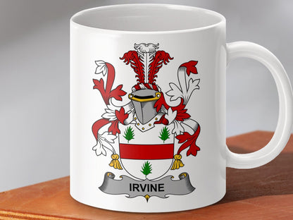 Physical Item 11oz / White Irvine Surname Irish Heraldry Ceramic Mug