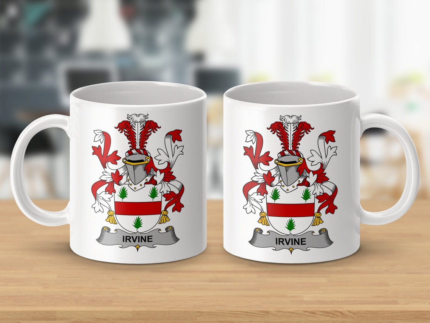 Physical Item 11oz / White Irvine Surname Irish Heraldry Ceramic Mug