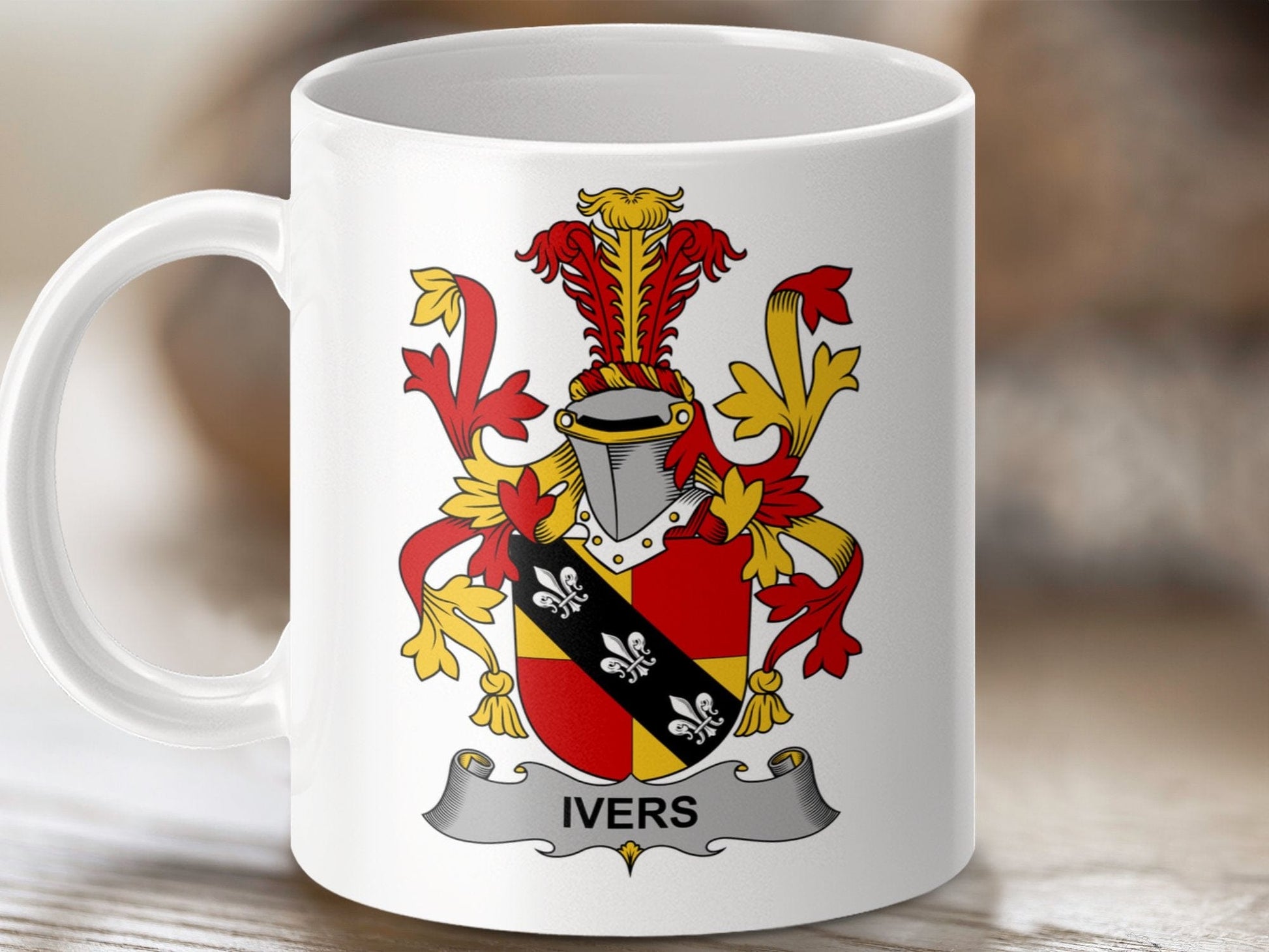 Physical Item 11oz / White Ivers Surname Irish Heraldry Ceramic Mug