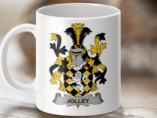 Physical Item 11oz / White Jolley Surname Irish Heraldry Ceramic Mug