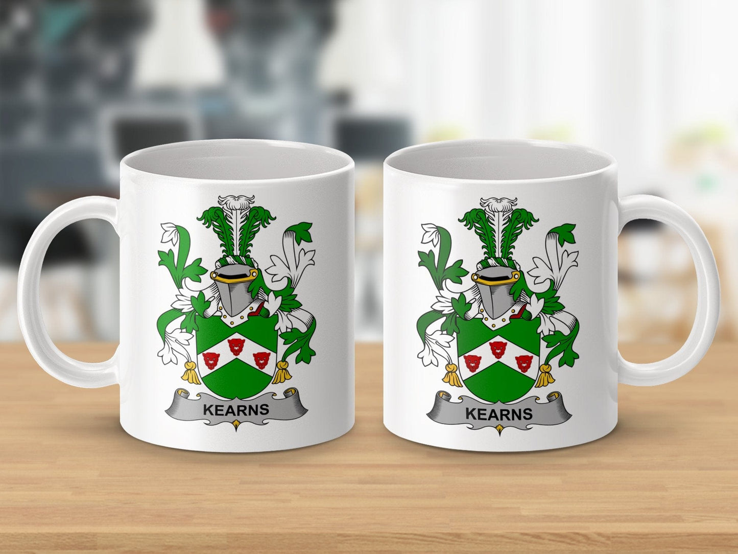 Physical Item 11oz / White Kearns Surname Irish Heraldry Ceramic Mug