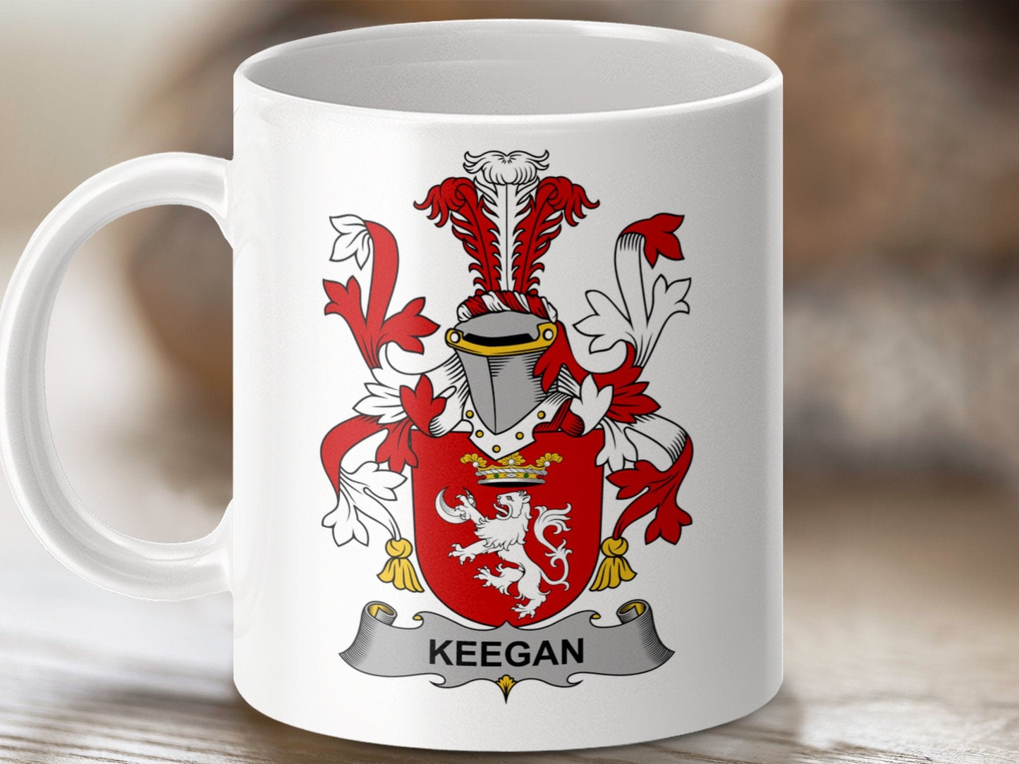 Physical Item 11oz / White Keegan Surname Irish Heraldry Ceramic Mug