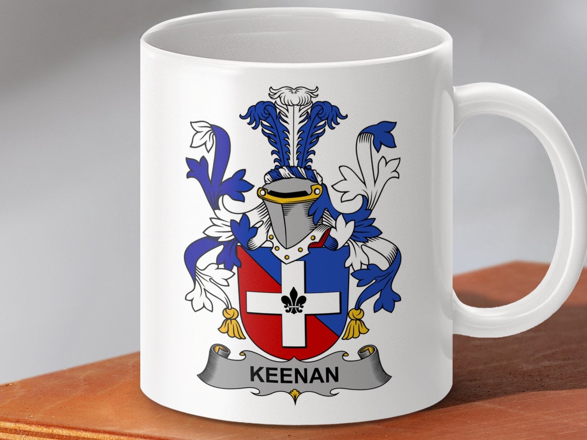 Physical Item 11oz / White Keenan Surname Irish Heraldry Ceramic Mug