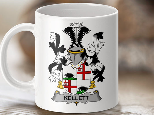 Physical Item 11oz / White Kellett Surname Irish Heraldry Ceramic Mug