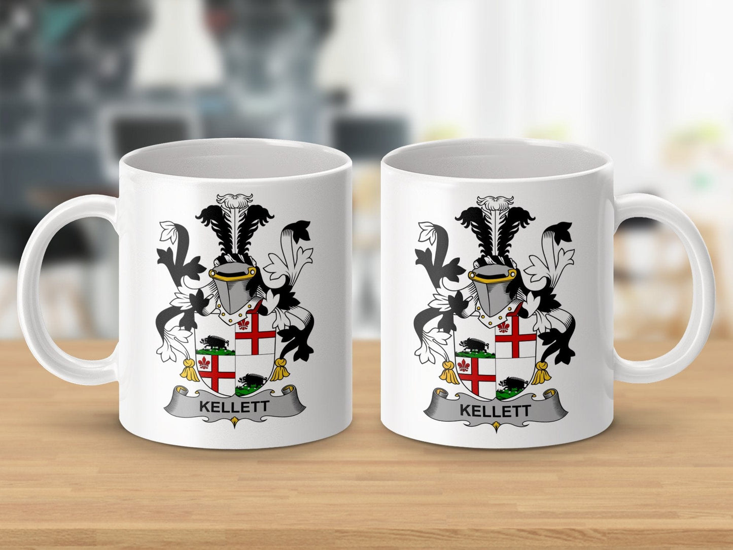 Physical Item 11oz / White Kellett Surname Irish Heraldry Ceramic Mug