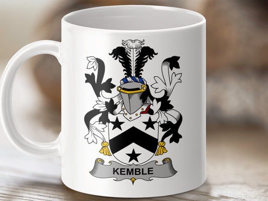 Physical Item 11oz / White Kemble Surname Irish Heraldry Ceramic Mug