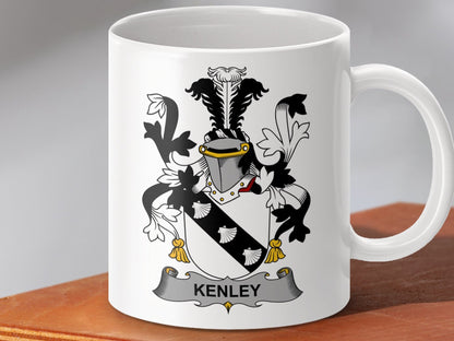 Physical Item 11oz / White Kenley Surname Irish Heraldry Ceramic Mug