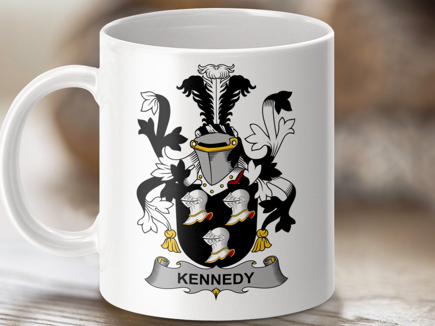 Physical Item 11oz / White Kennedy Surname Irish Heraldry Ceramic Mug