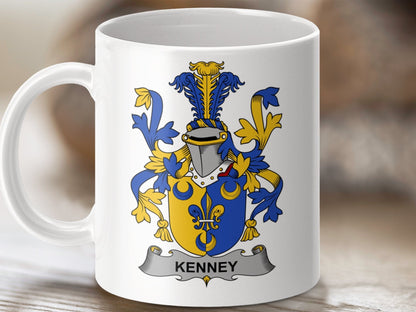 Physical Item 11oz / White Kenney Surname Irish Heraldry Ceramic Mug