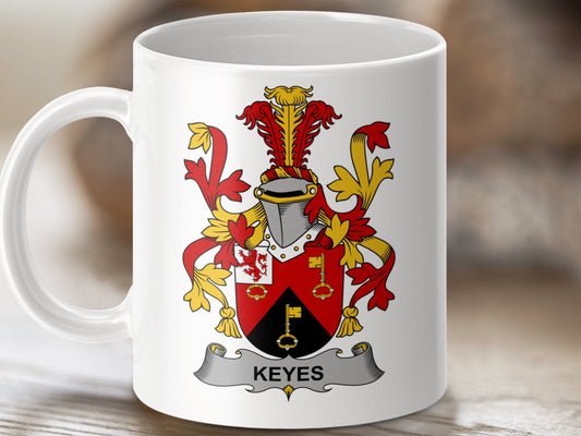 Physical Item 11oz / White Keyes Surname Irish Heraldry Coat of Arms Ceramic Mug