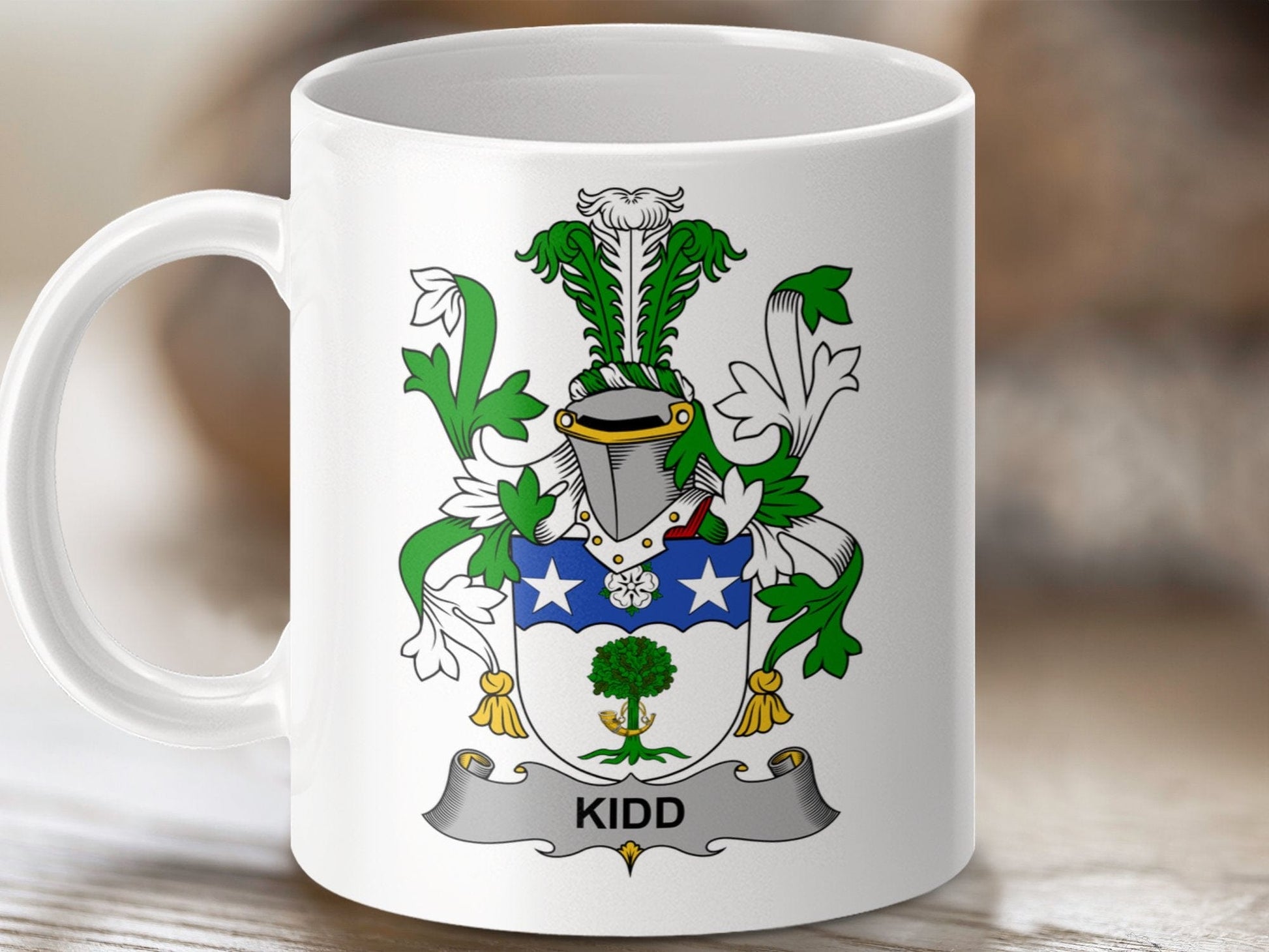 Physical Item 11oz / White Kidd Surname Irish Heraldry Ceramic Mug