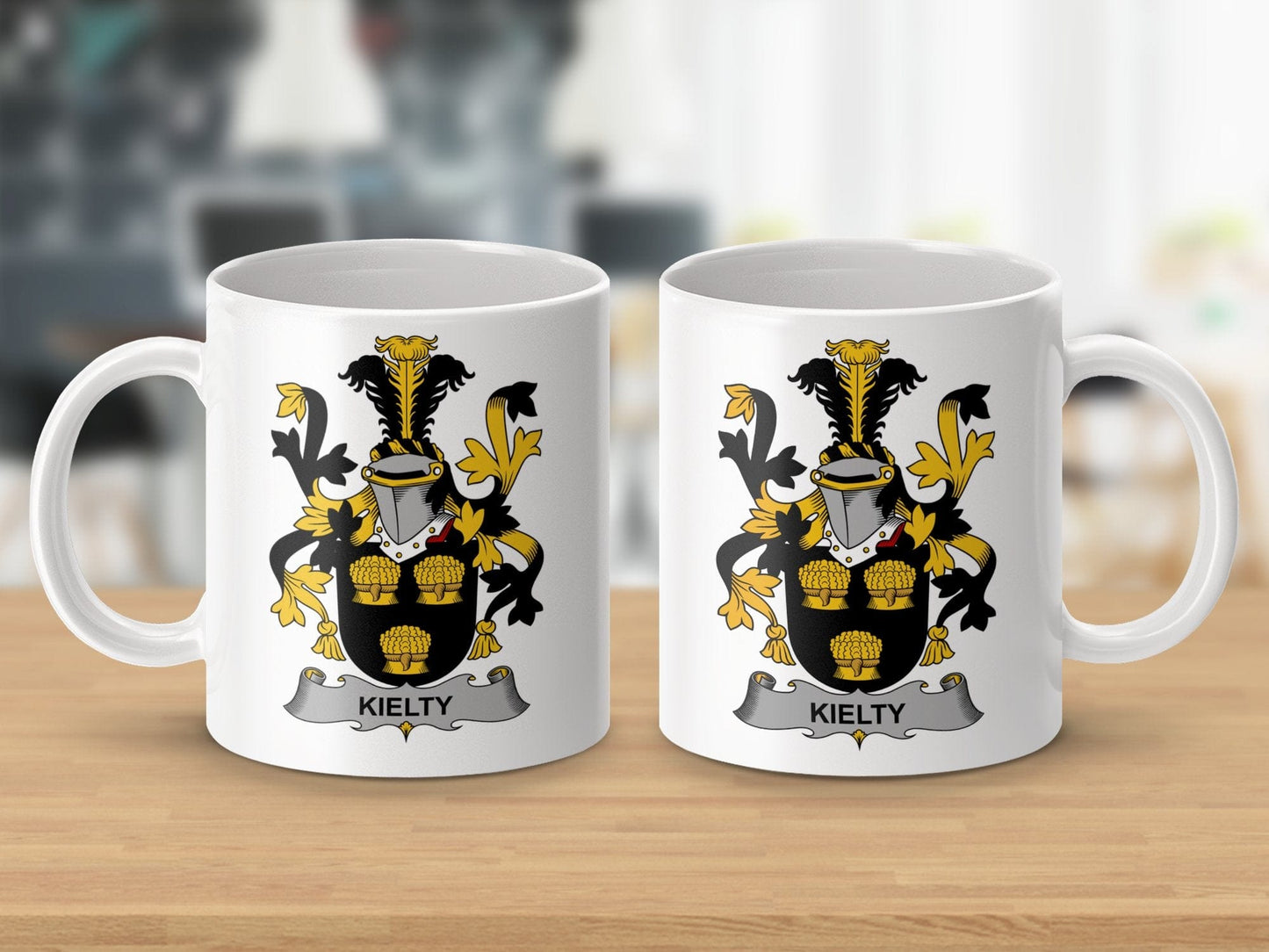 Physical Item 11oz / White Kielty Surname Irish Heraldry Crest Coat of Arms Mug