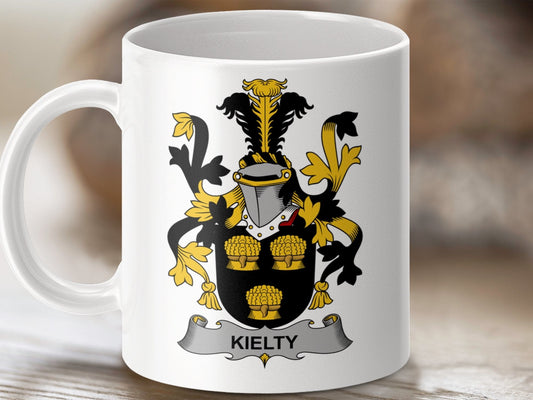 Physical Item 11oz / White Kielty Surname Irish Heraldry Crest Coat of Arms Mug