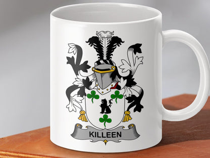 Physical Item 11oz / White Killeen Surname Irish Heraldry Ceramic Mug