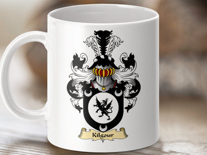 Physical Item 11oz / White Kilsour Clan Coat Of Arms Scottish Mug