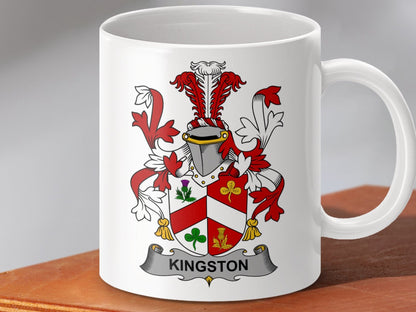 Physical Item 11oz / White Kingston Surname Irish Heraldry Ceramic Mug