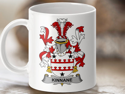 Physical Item 11oz / White Kinnane Surname Irish Heraldry Ceramic Mug