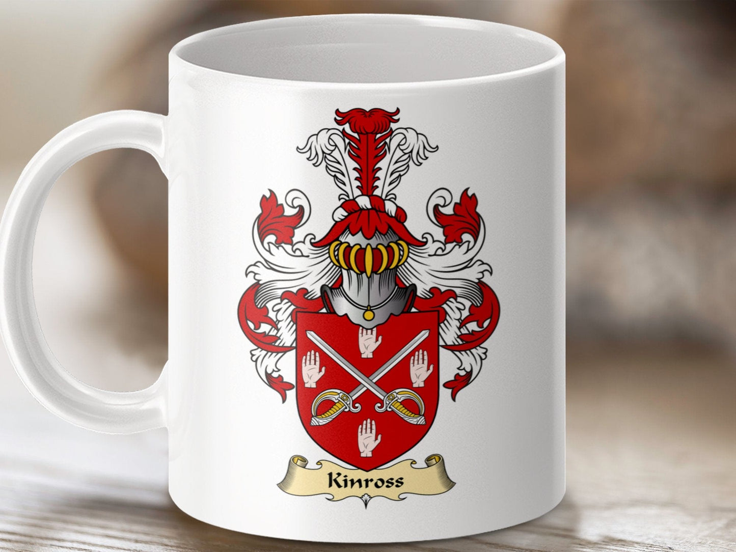 Physical Item 11oz / White Kinross Clan Coat Of Arms Scottish Mug