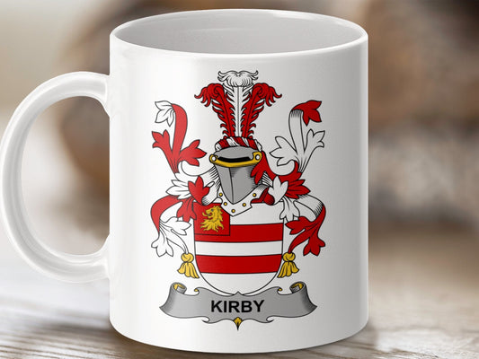 Physical Item 11oz / White Kirby Surname Irish Heraldry Coat of Arms Mug