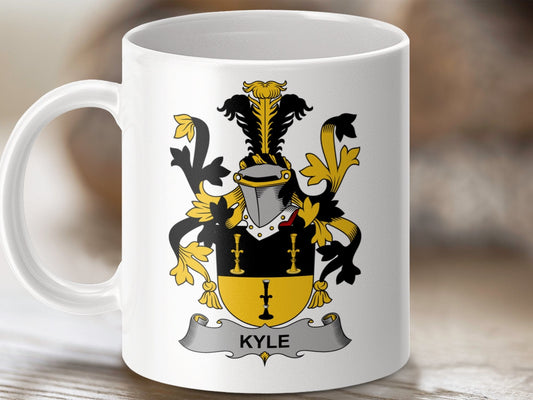 Physical Item 11oz / White Kyle Surname Irish Heraldry Ceramic Mug