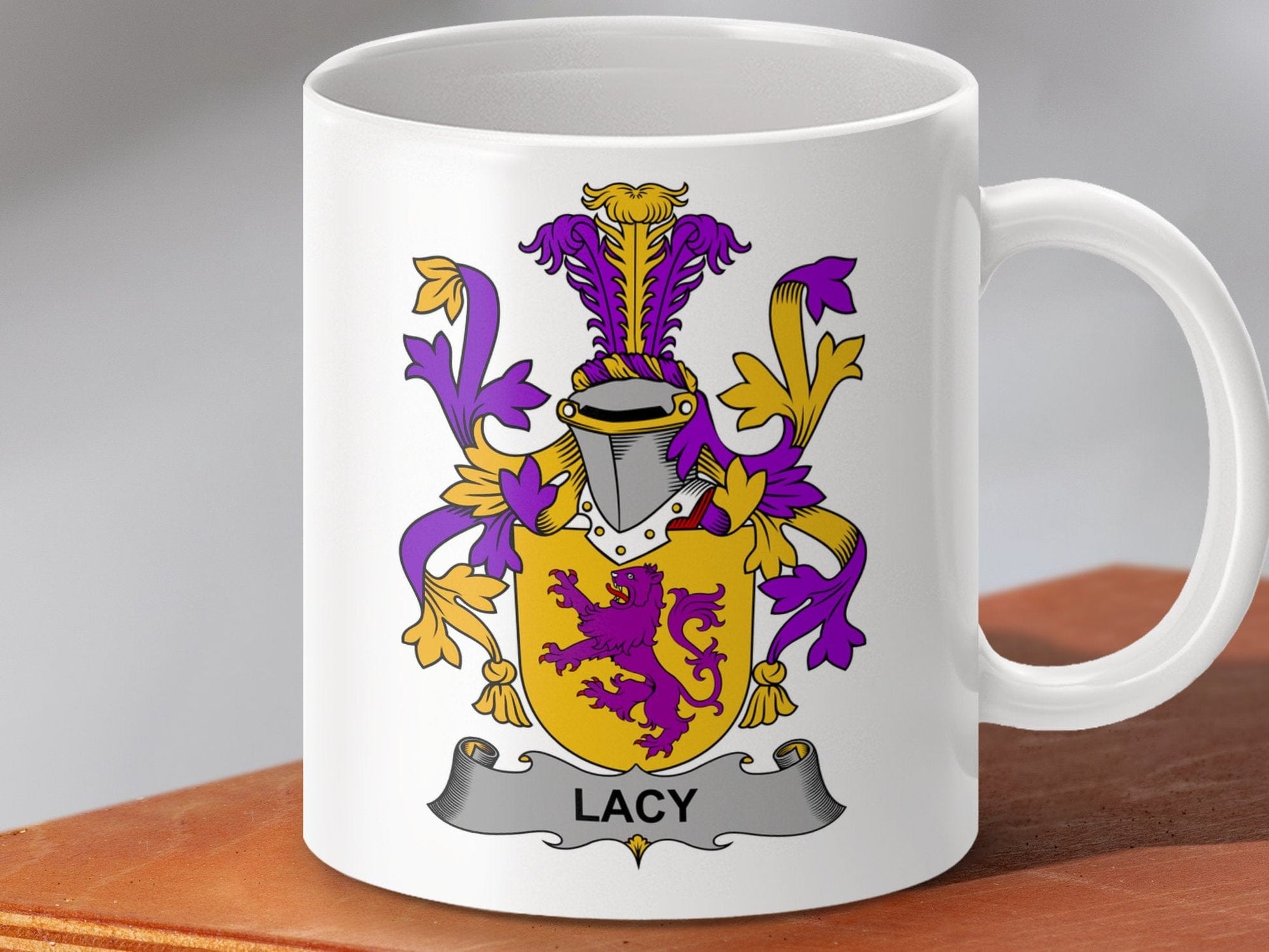 Physical Item 11oz / White Lacy Surname Irish Heraldry Decorative Shield Mug