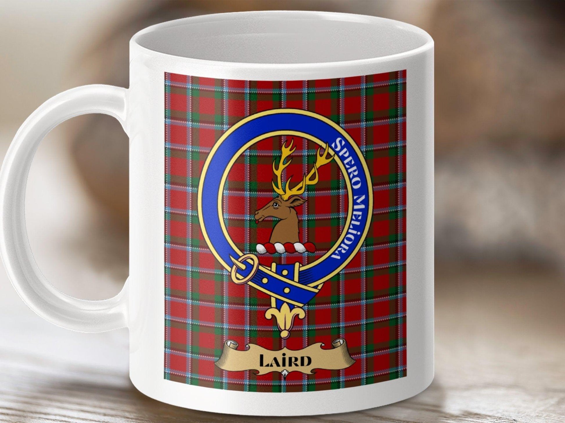Physical Item 11oz / White Laird Clan Scottish Tartan Crest Mug