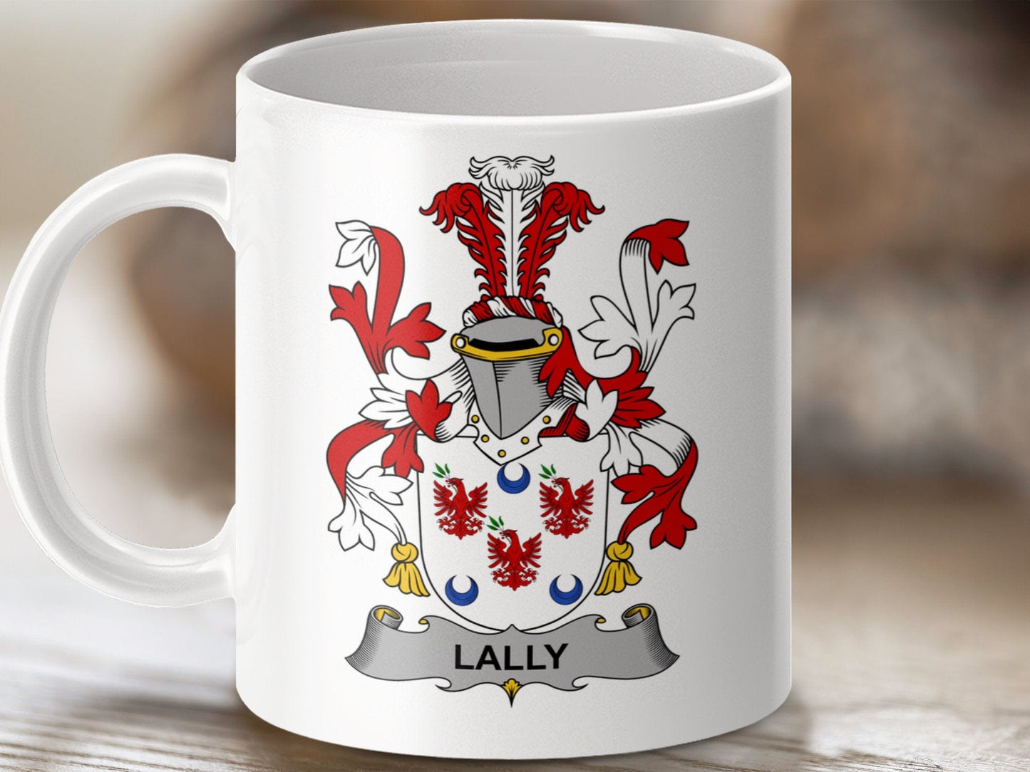 Physical Item 11oz / White Lally Surname Irish Heraldry Ceramic Mug