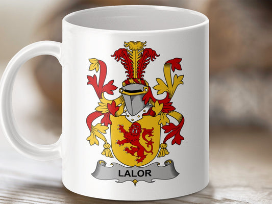 Physical Item 11oz / White Lalor Surname Irish Heraldry Ceramic Mug