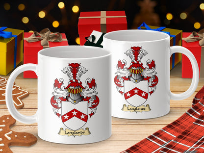 Physical Item 11oz / White Langlands Clan Coat Of Arms Scottish Mug