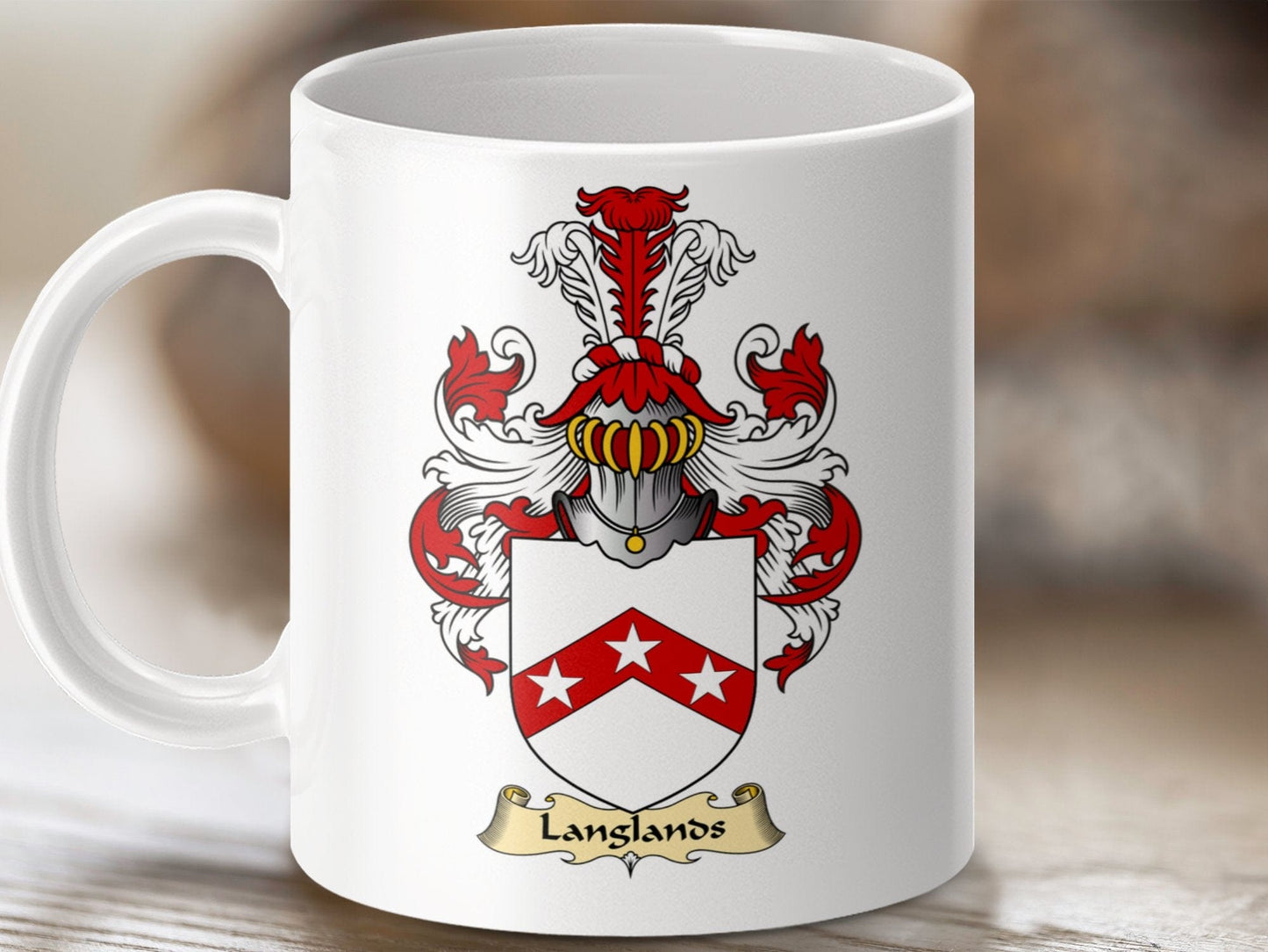 Physical Item 11oz / White Langlands Clan Coat Of Arms Scottish Mug