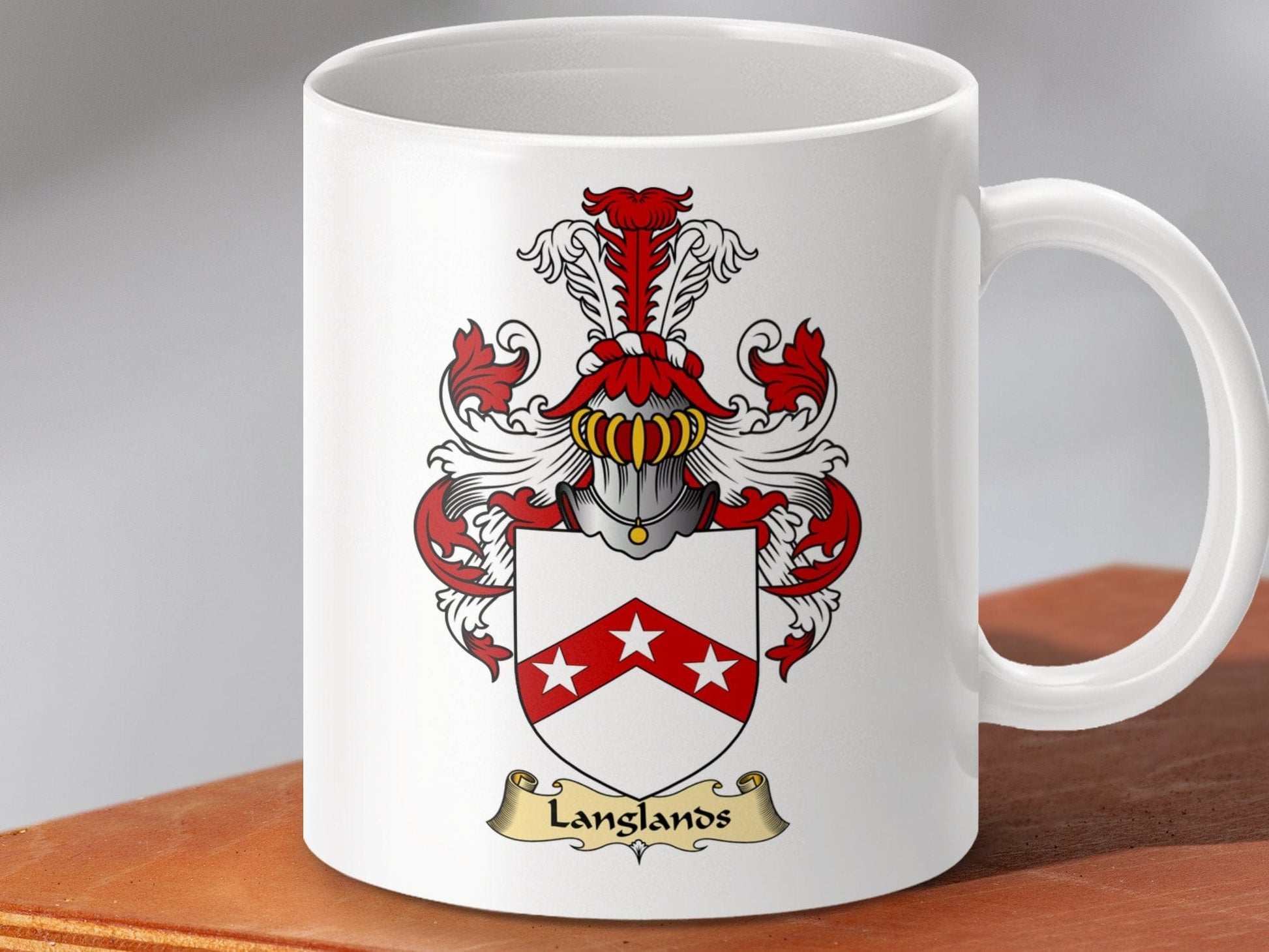 Physical Item 11oz / White Langlands Clan Coat Of Arms Scottish Mug