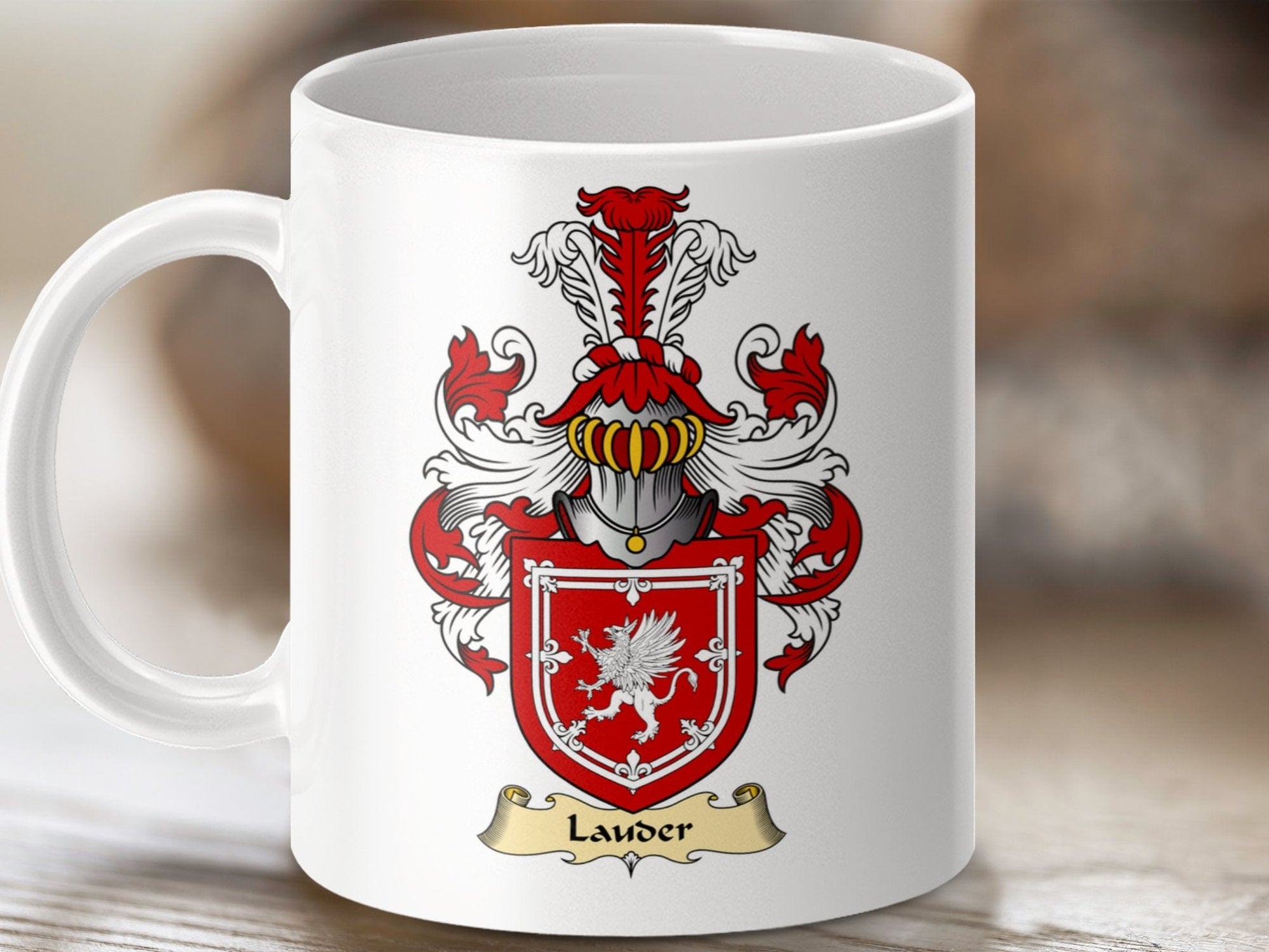 Physical Item 11oz / White Lauder Clan Coat Of Arms Scottish mug