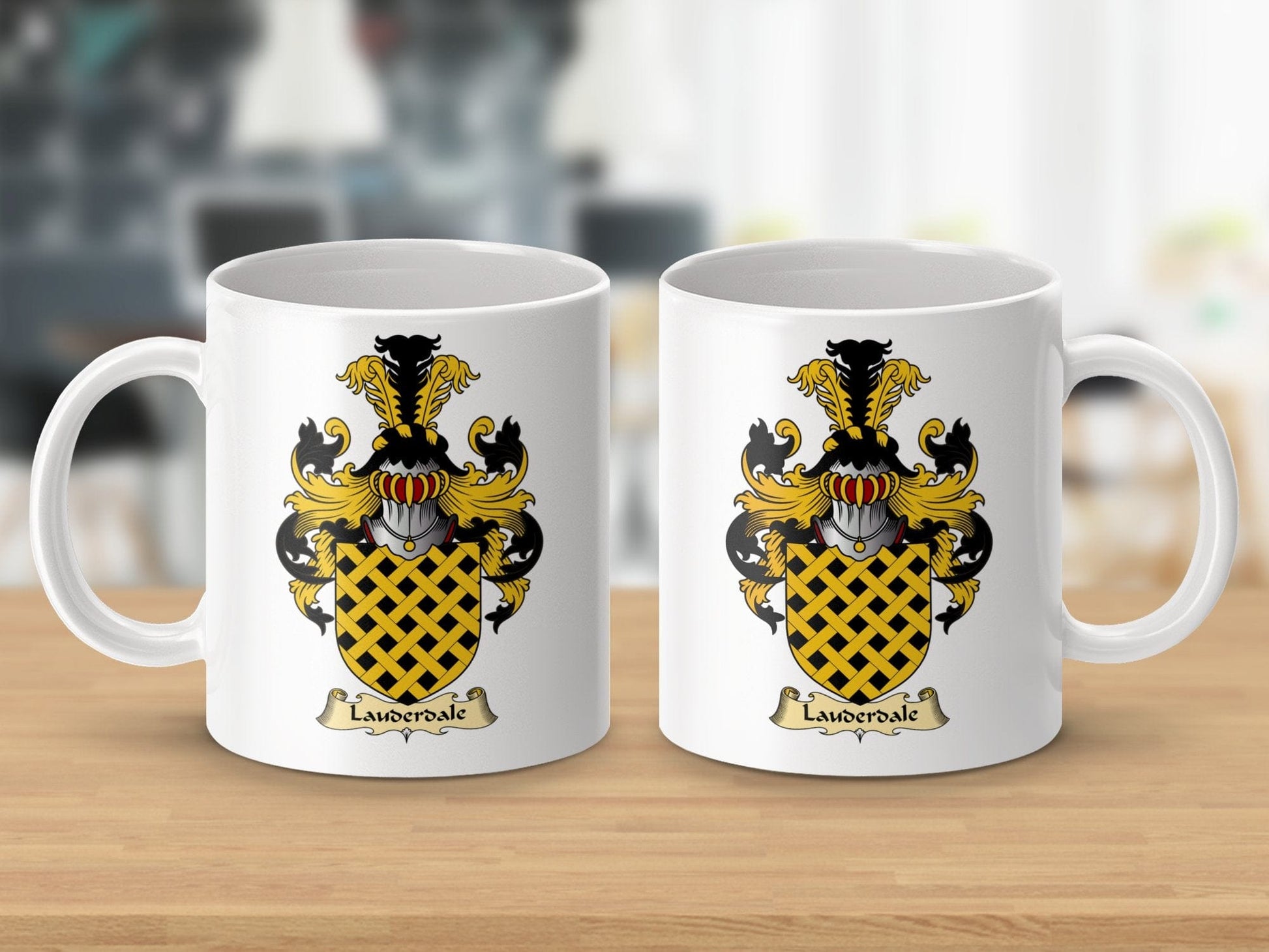 Physical Item 11oz / White Lauderdale Clan Coat Of Arms Scottish Heritage Mug