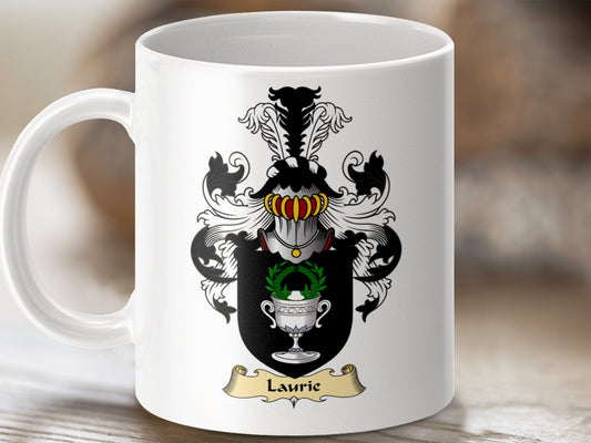 Physical Item 11oz / White Laurie Clan Coat Of Arms Scottish Mug