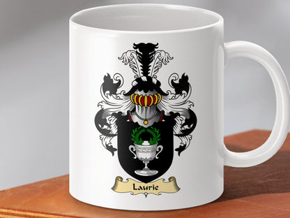 Physical Item 11oz / White Laurie Clan Coat Of Arms Scottish Mug