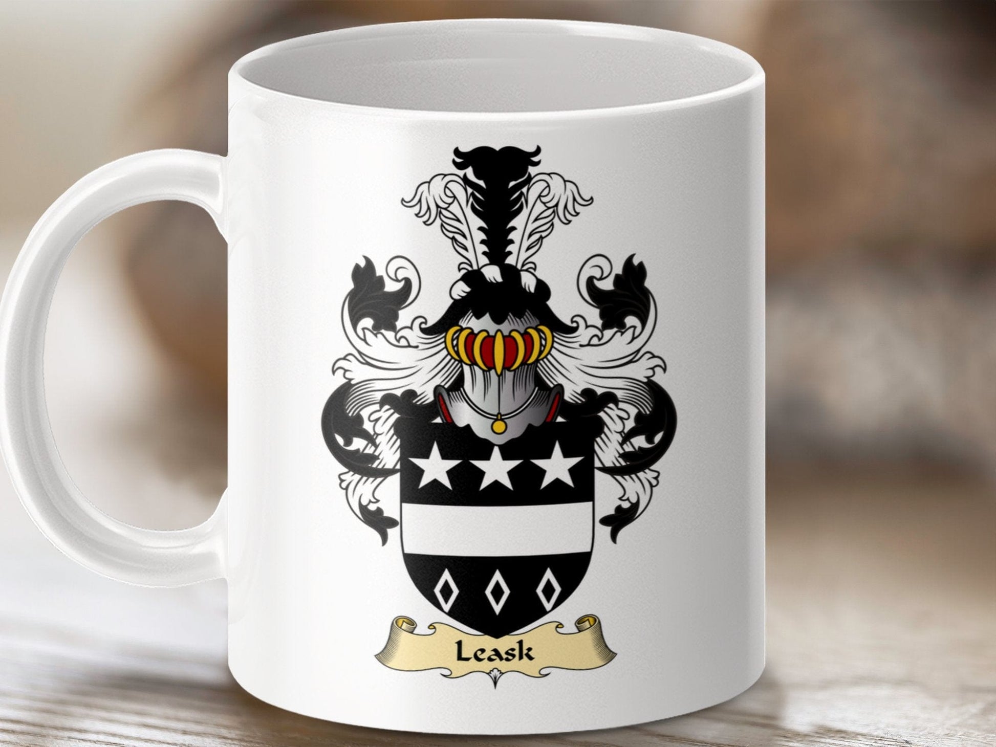 Physical Item 11oz / White Leask Clan Coat Of Arms Scottish Mug