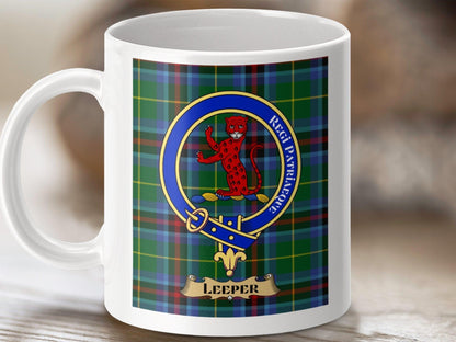 Physical Item 11oz / White Leeper Clan Scottish Tartan Crest Mug