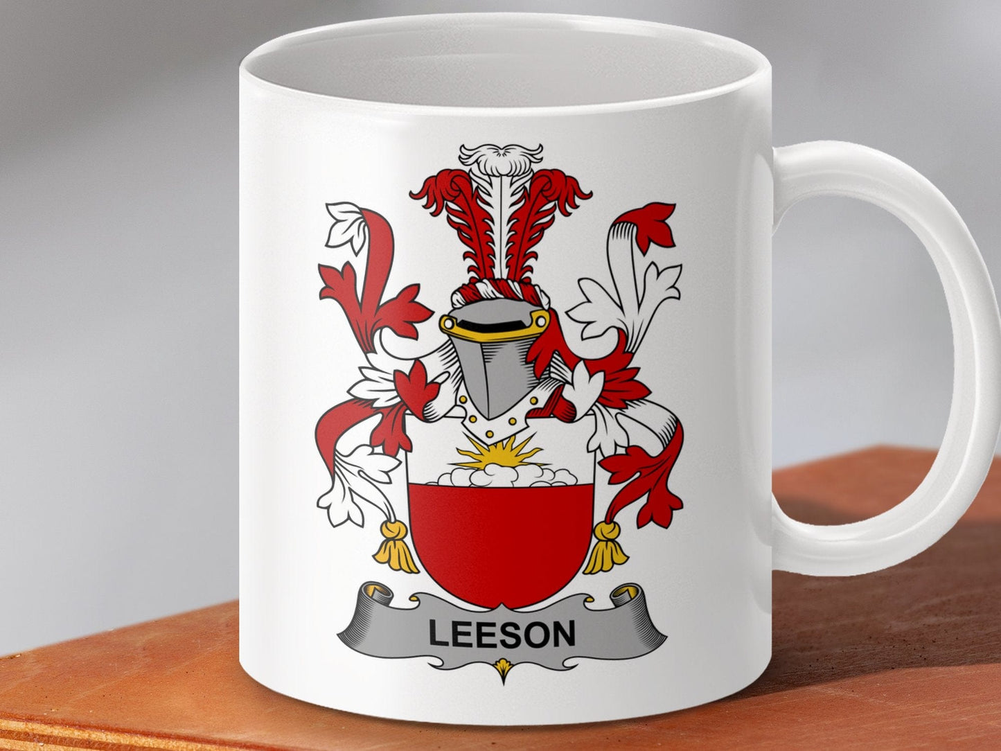 Physical Item 11oz / White Leeson Surname Irish Heraldry Ceramic Mug