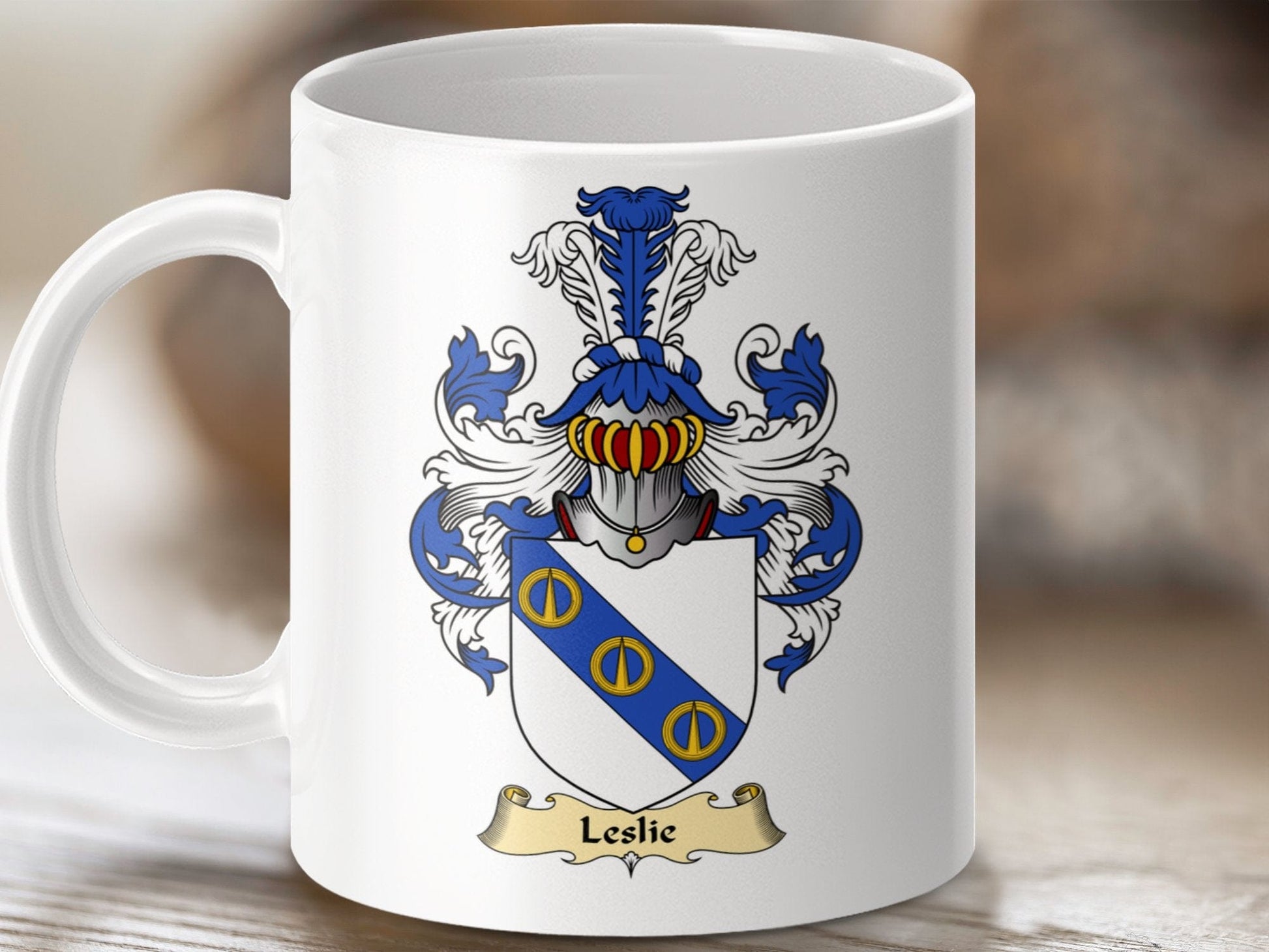 Physical Item 11oz / White Leslie Clan Coat Of Arms Scottish Mug