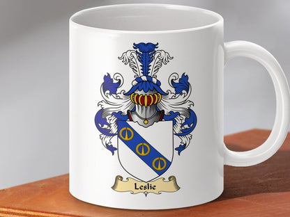 Physical Item 11oz / White Leslie Clan Coat Of Arms Scottish Mug