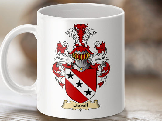 Physical Item 11oz / White Liddell Clan Coat Of Arms Scottish Mug