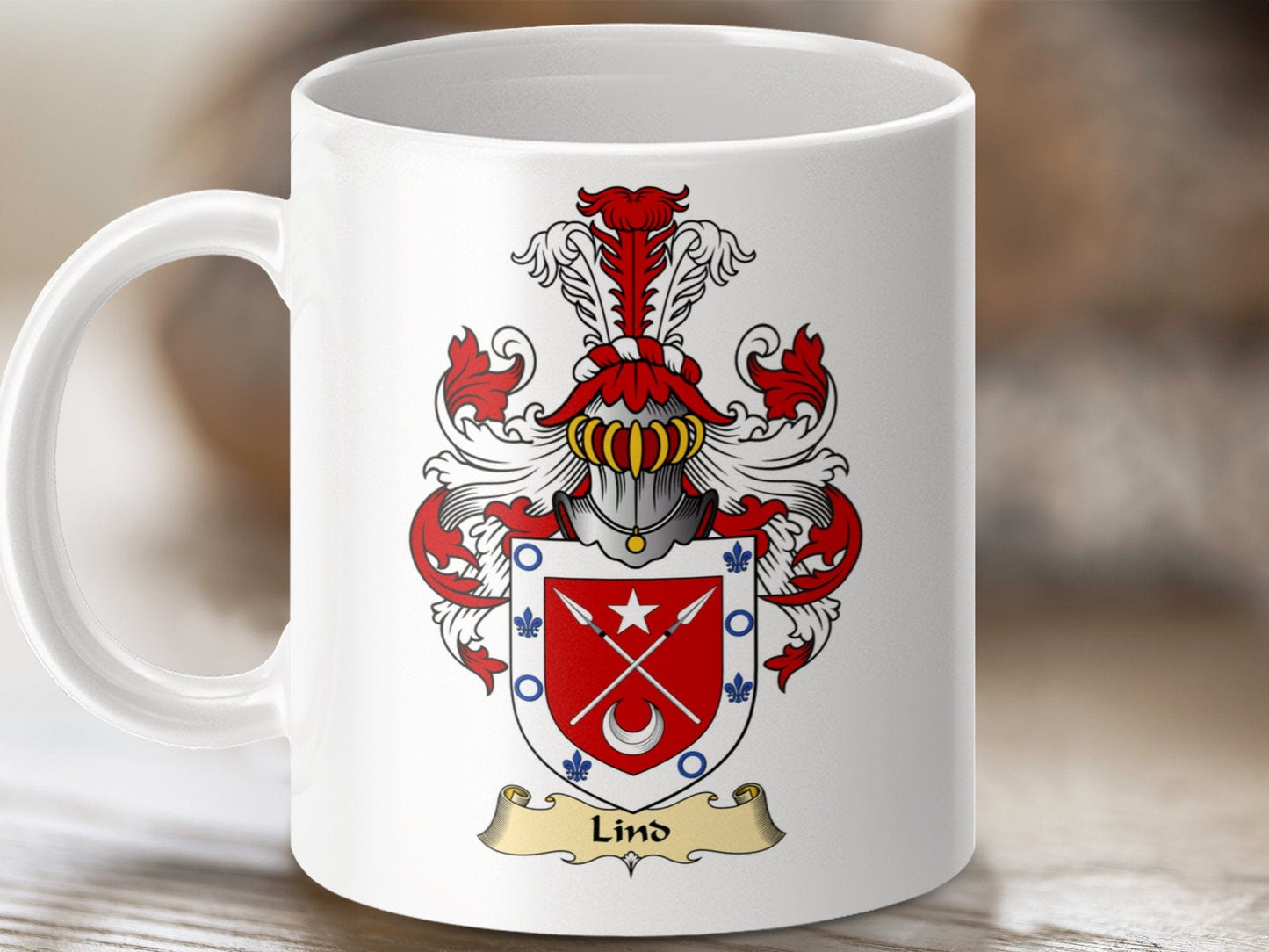 Physical Item 11oz / White Lind Clan Coat Of Arms Scottish Crest Mug