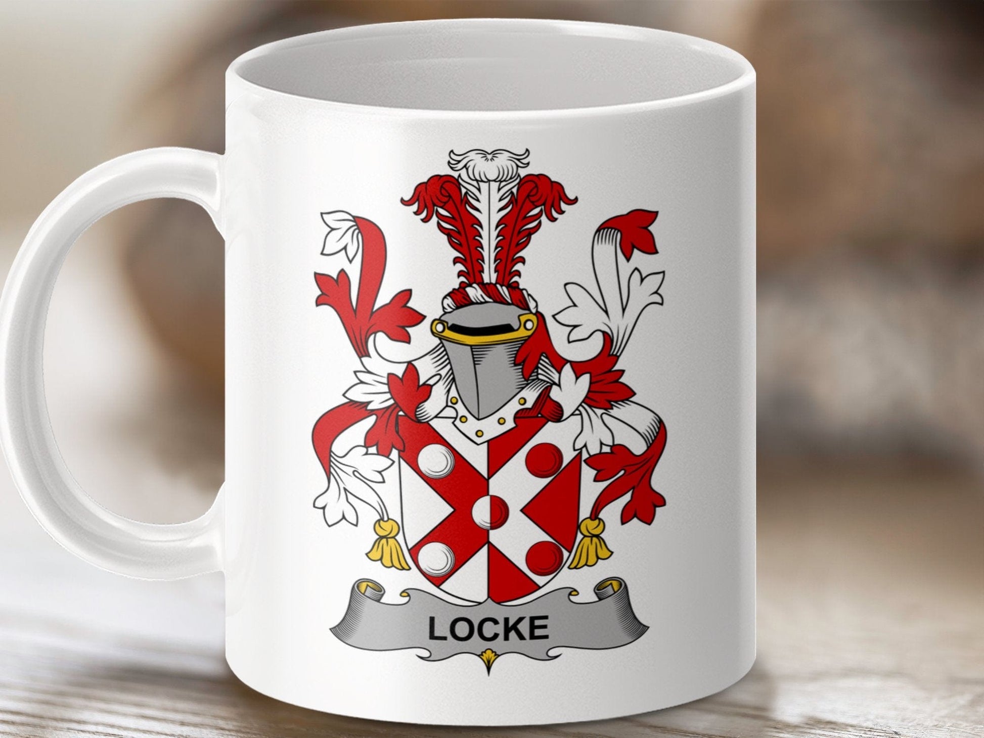 Physical Item 11oz / White Locke Surname Irish Heraldry Ceramic Mug