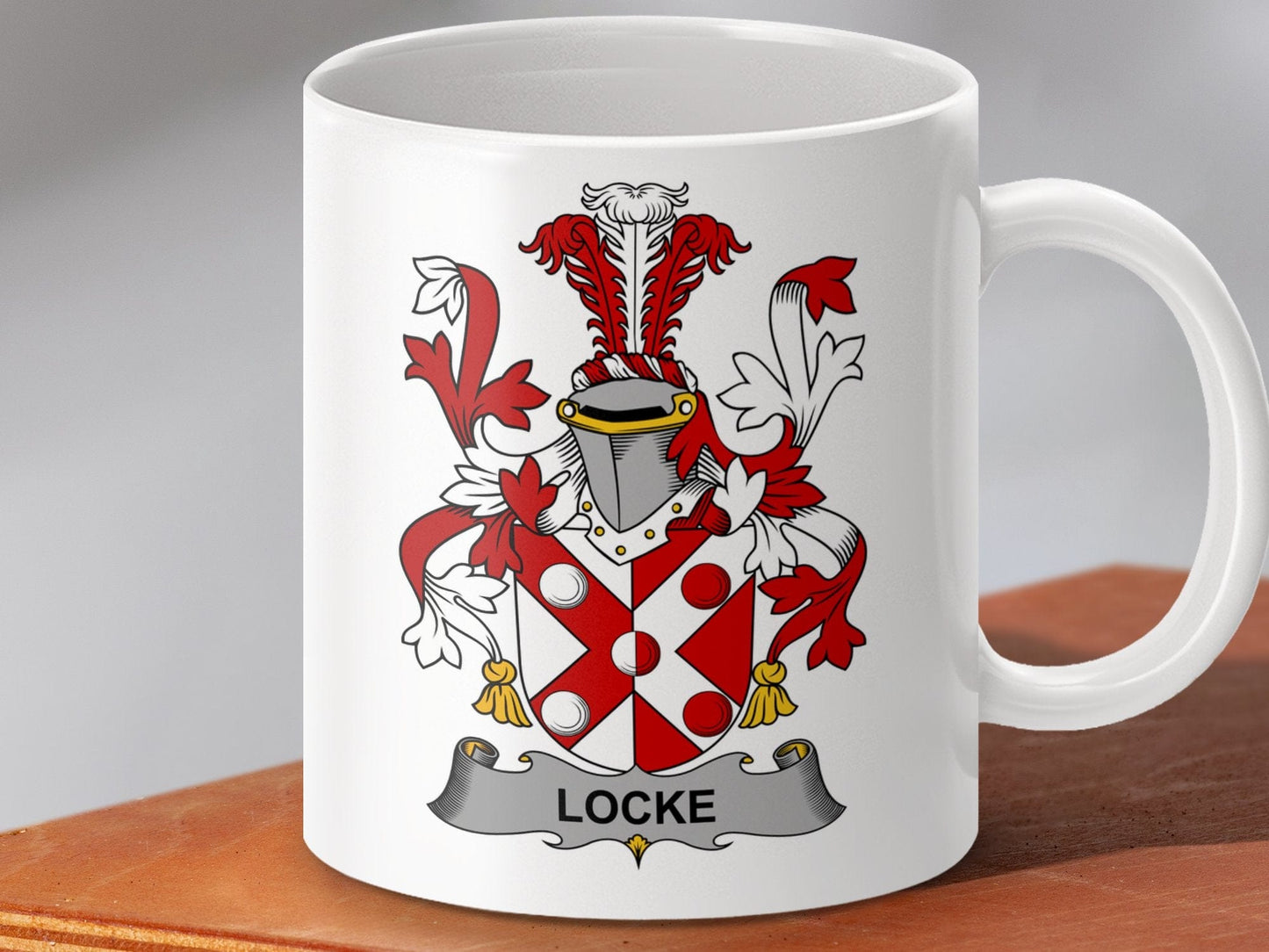 Physical Item 11oz / White Locke Surname Irish Heraldry Ceramic Mug