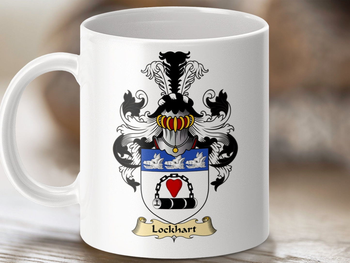 Physical Item 11oz / White Lockhart Clan Coat Of Arms Scottish Clan Emblem Mug