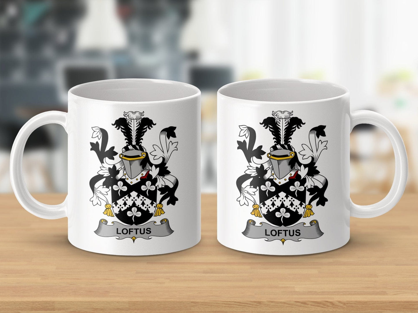 Physical Item 11oz / White Loftus Surname Irish Heraldry Ceramic Mug