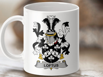 Physical Item 11oz / White Loftus Surname Irish Heraldry Ceramic Mug