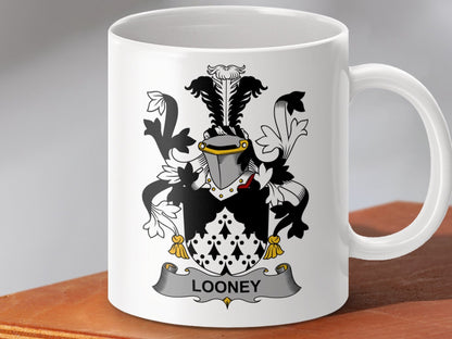 Physical Item 11oz / White Looney Surname Irish Heraldry Ceramic Mug