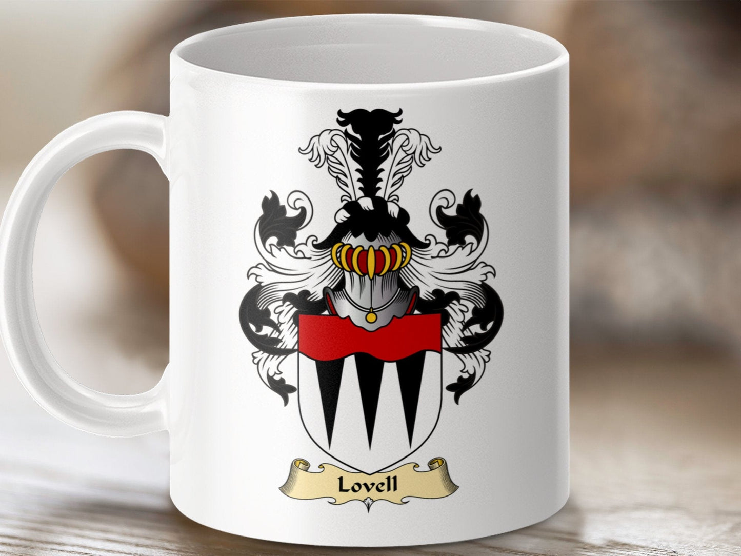 Physical Item 11oz / White Lovell Clan Coat of Arms Scottish Heritage Mug