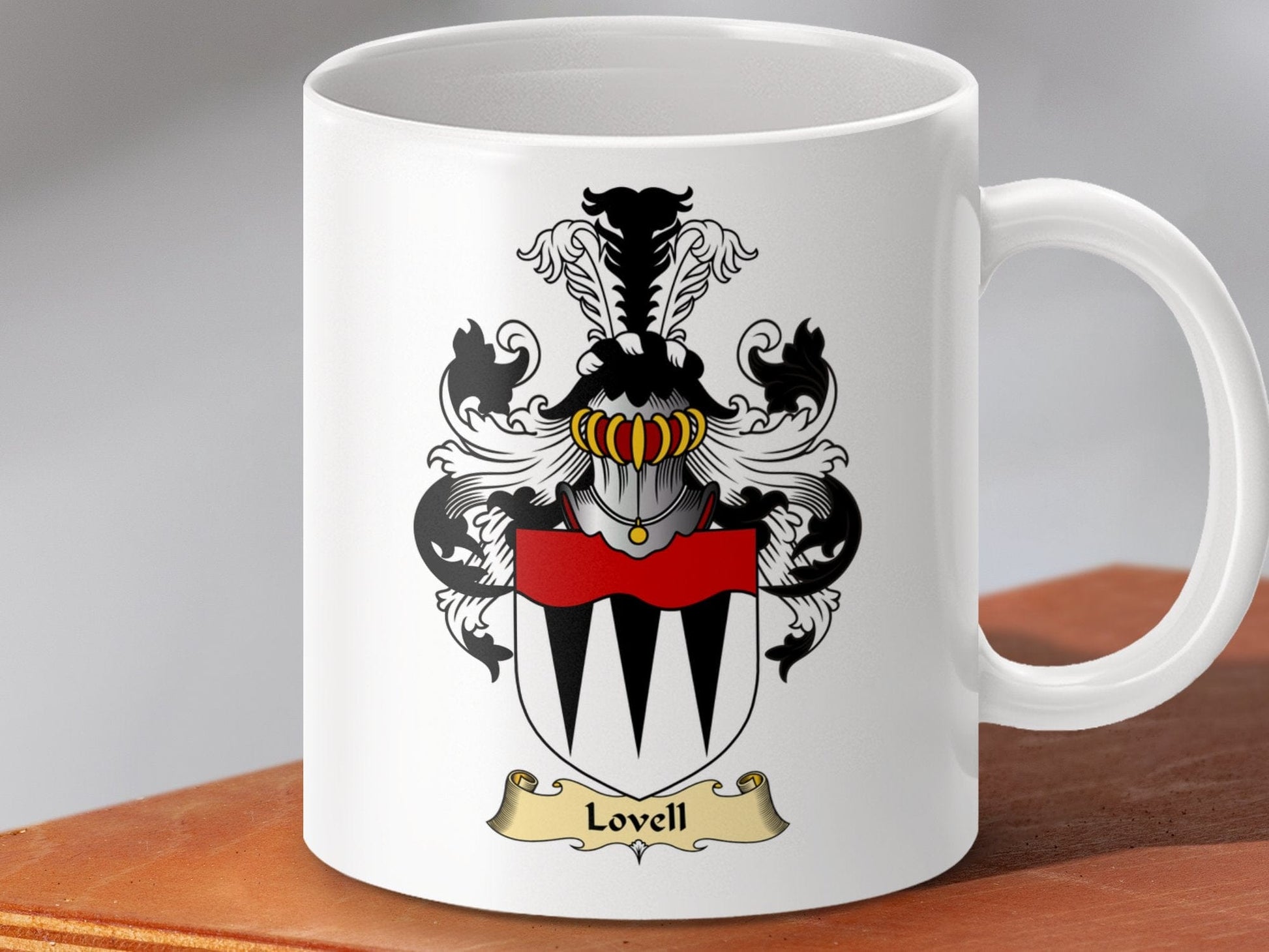 Physical Item 11oz / White Lovell Clan Coat of Arms Scottish Heritage Mug